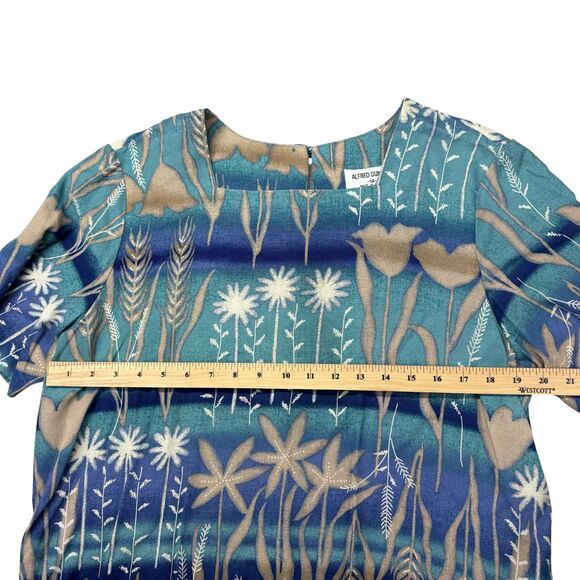 Alfred Dunner Top Womens 14 Blue Green Floral Square Neck Short Sleeve USA Shirt - Picture 6 of 6